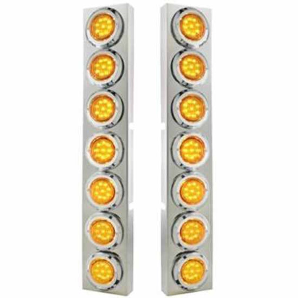 SS Front Air Cleaner Bracket W/ 14X 9 LED 2 Inch Flat Style Lights & Bezels - Amber LED/ Amber Lens Pair