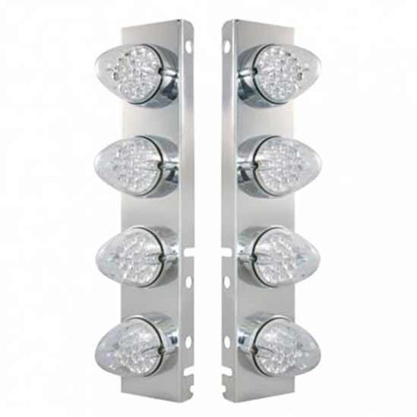 Ss Front Air Cleaner Bracket W/ 8X 19 LED Reflector Lights & Bezels - Amber Led/ Clear Lens - Pair