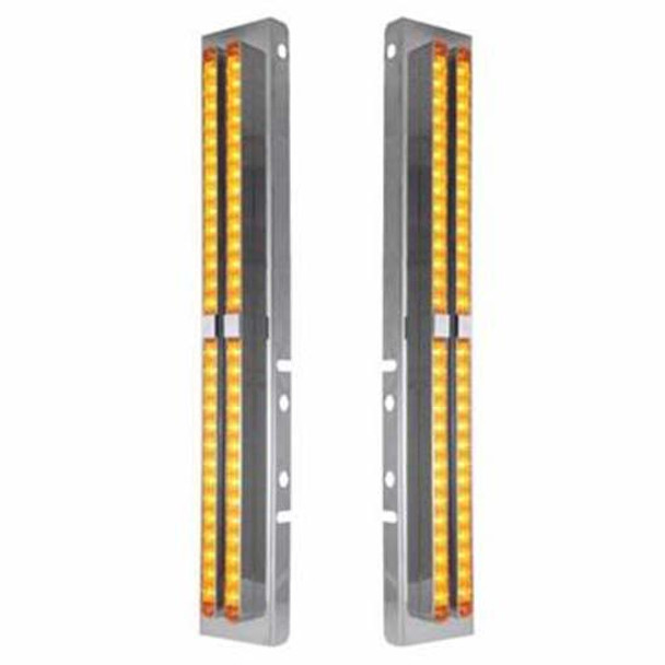 Ss Front Air Cleaner Bracket W/ 8X 14 LED 24 Inch Light Bars - Amber Led/ Amber Lens - Pair For Peterbilt 378, 379