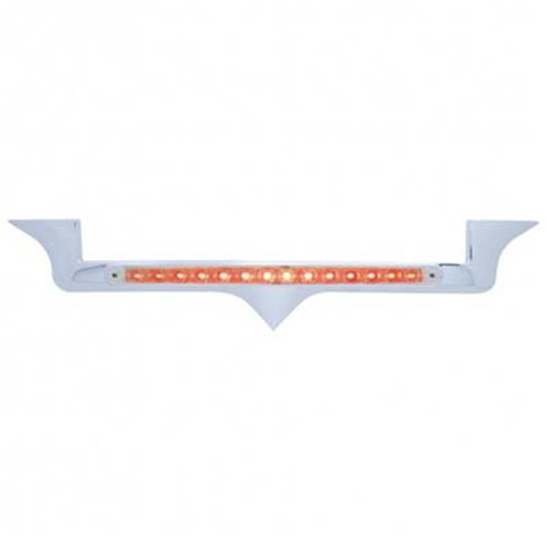 Chrome Hood Emblem W/ 12 Inch Light Bar - 14 Red LED / Clear Lens  For Kenworth W900B, W900L, T800