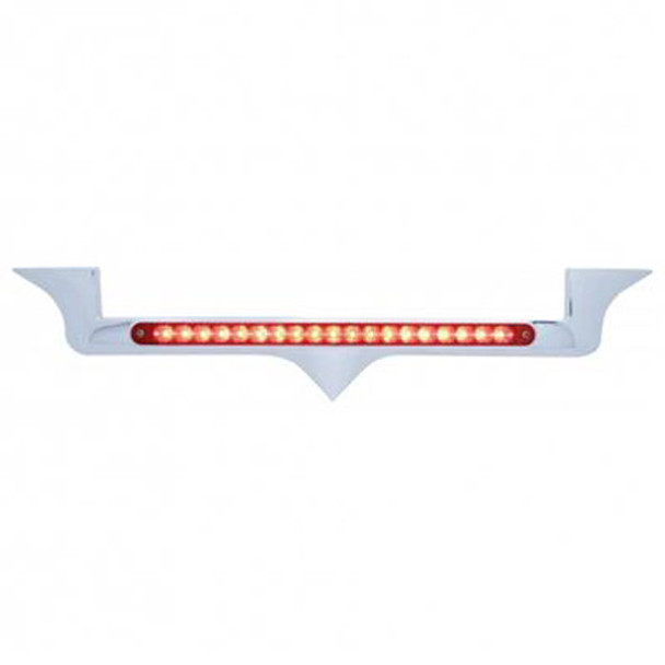 Chrome Hood Emblem W/ 12 Inch Reflector Light Bar - 19 Red LED / Red Lens  For Kenworth W900B, W900L, T800