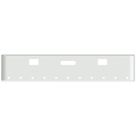 22 Inch Chrome-Plated Steel Rolled End Texas Bumper With Center Tow, Outer Hook Holes, Mounting Holes, And 11 M3 Or P3 Light Holes For Freightliner