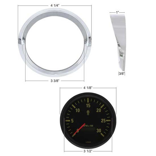 Chrome Speed/Tachometer Gauge Bezel, 3 3/8 Inch ID For