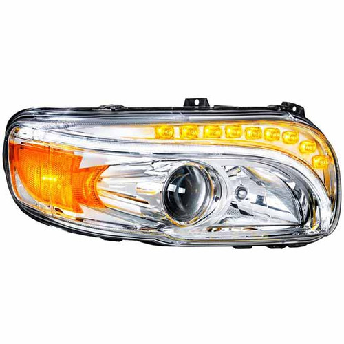 Chrome Halogen Projection Headlight W/ LED Daytime & Turn Light For Peterbilt 388, 389 & 567