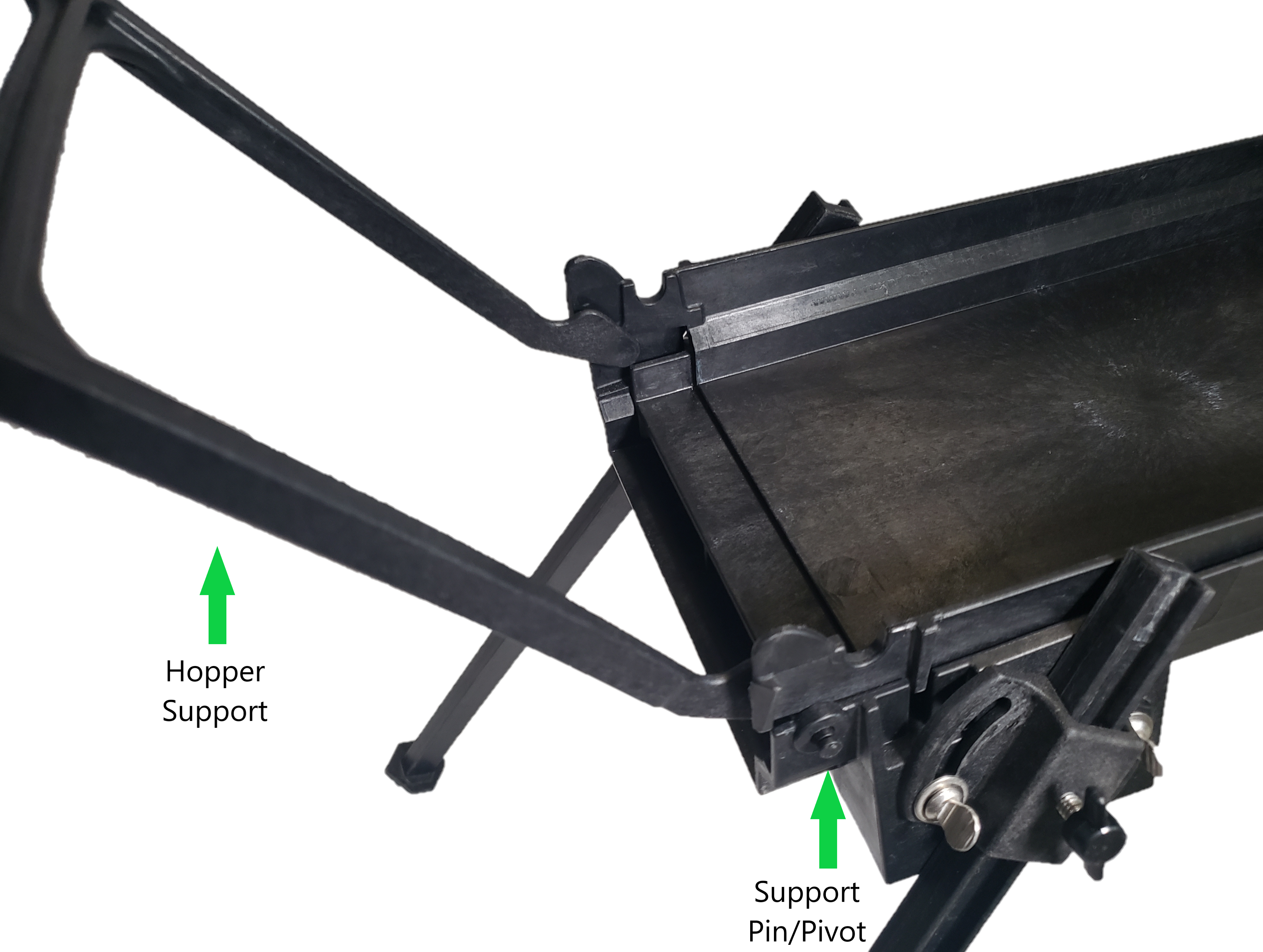 hopper support pin pivot