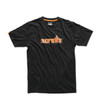 Scruffs Worker T-Shirt Black flat front view with retro orange logo print