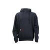 Scruffs Worker Hoodie navy front view with adjustable drawstring hood, kangaroo pocket and ribbed cuffs