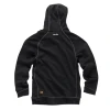 Scruffs Trade Hoodie in black, back view showing hood, contrast stitching, reinforced elbow panels and Scruffs branding