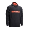 Scruffs Tech Hoodie in black, front view with orange Scruffs branding, adjustable hood and long sleeves