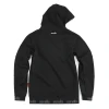 Scruffs Tech Hoodie in black, rear view showing hood, Scruffs branded hem and reinforced sleeve design