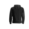 Scruffs Women's Trade Hoodie in black, rear view showing hood, contrast stitching, ribbed hem and reinforced elbows