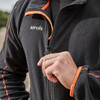 Scruffs Harbour Microfibre worn by tradesperson close-up showing high collar, front zip and Scruffs chest logo