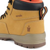 Scruffs Stratton Safety Boots Ã¢â‚¬â€œ close-up of heel panel, pull tab and Scruffs branding
