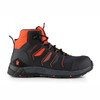 Scruffs Glide Safety Boots Ã¢â‚¬â€œ single black and orange boot in right side profile
