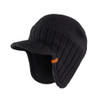 Scruffs Trade Peaked Beanie in black with knitted peak, ear coverage and orange branded tab