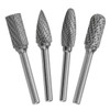HMT Uncoated TCT Burr 12mm 4pc Set – four different carbide burr head profiles displayed together