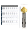 Imperial countersink size chart and dimensioned cutter illustration