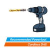 Illustration recommending cordless drill for HMT VersaDrive drill bit