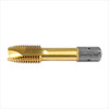 Close-up of gold-coated imperial spiral point tap showing cutting threads and shank