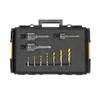 Open clutched tapping adaptor set case with adaptors and gold taps