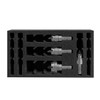 HMT Versadrive TCT Sheetcutter Holesaws – sheet cutter set in black foam tray with additional arbor