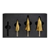 Three gold VersaDrive cone cutters of different sizes in foam tray