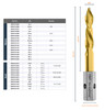 Product size chart beside a gold TurboTip metric impact drill bit