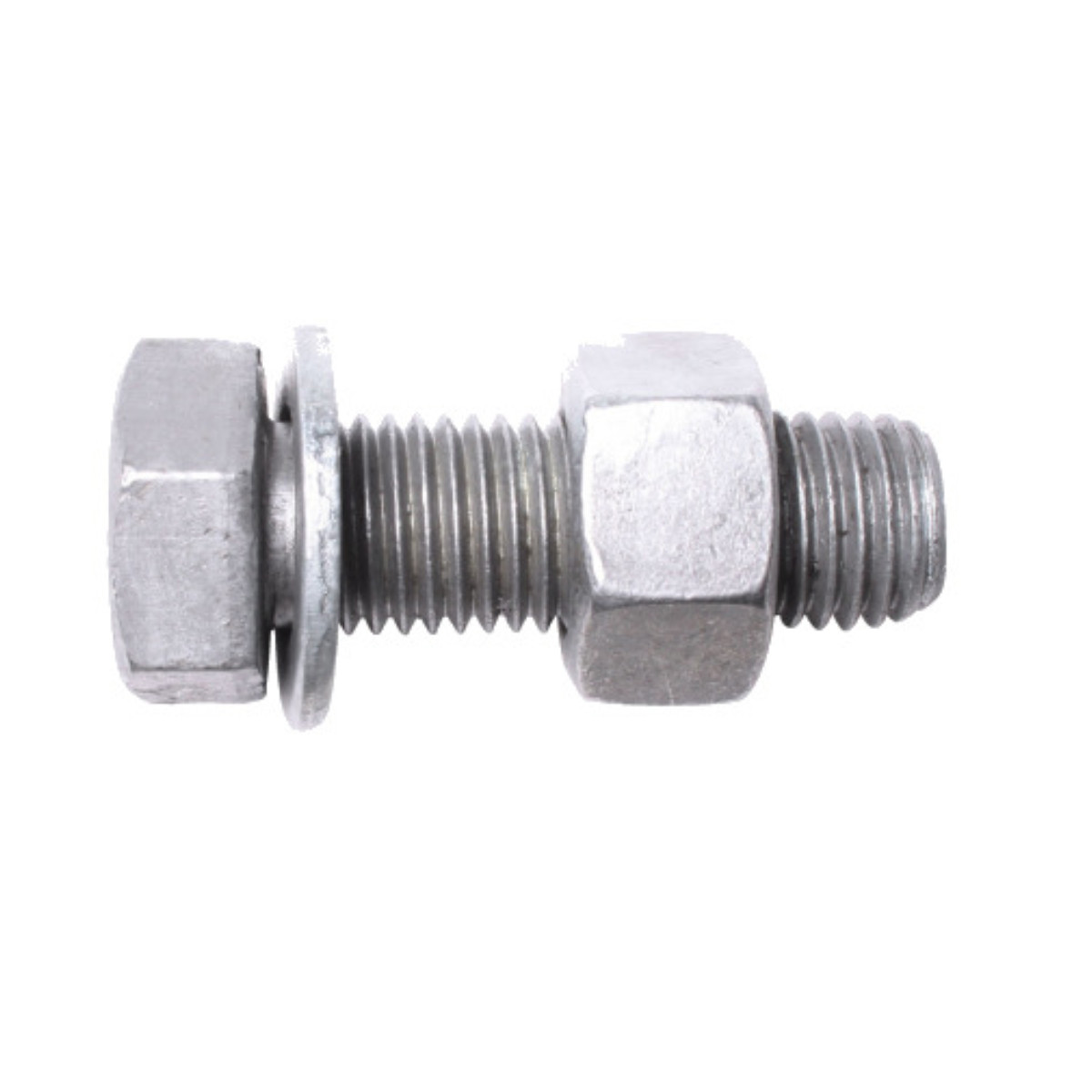Grade 8.8 hot dip galvanised hexagon bolt M20 x 60mm assembled with grade 10 hexagon nut and washer