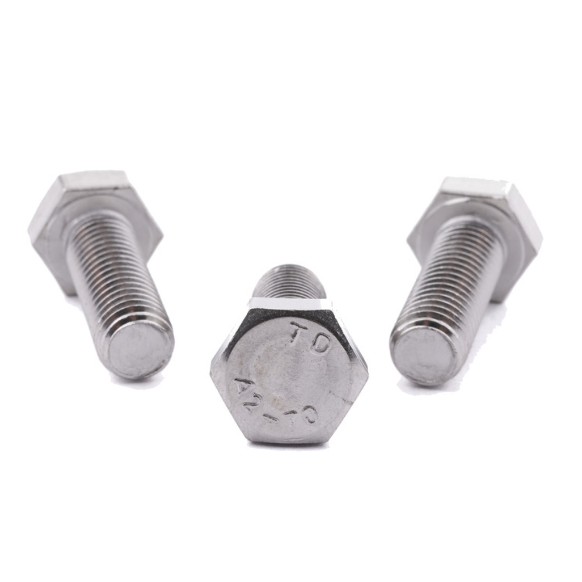 Hexagon Head set screw DIN 933 Stainless Steel A2 M6 x 35mm, three set screws arranged around a central hexagon head view