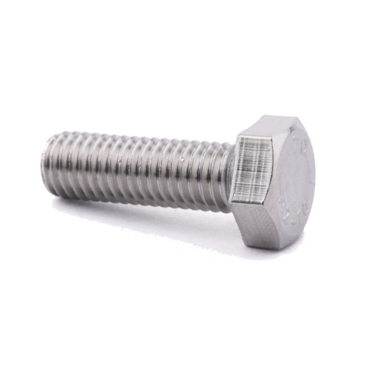 Hexagon Head set screw DIN 933 Stainless Steel A2 M10 x 40mm, angled view showing the hexagon head and full-length thread