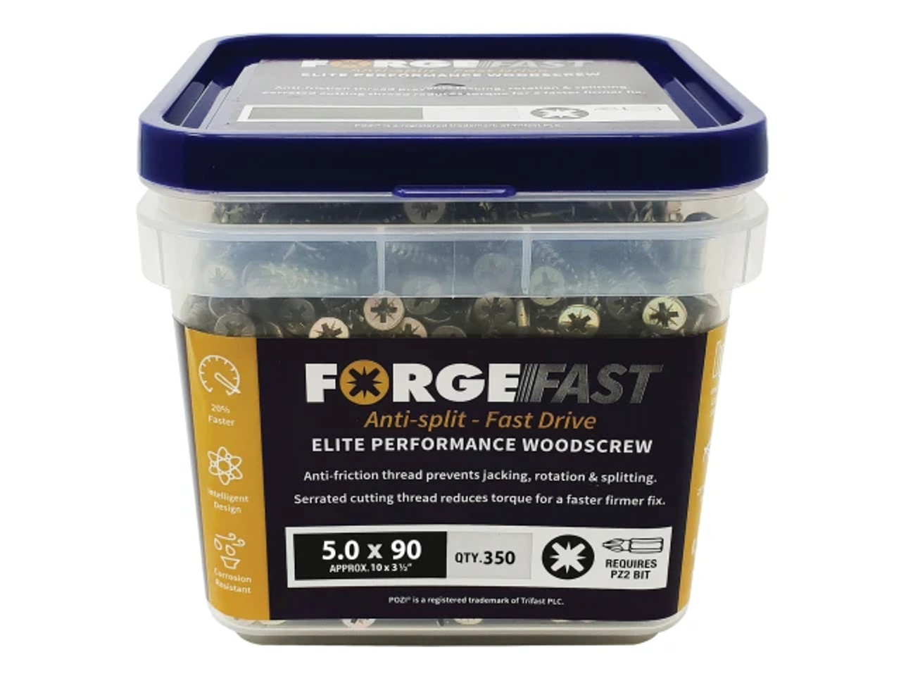 ForgeFast 4.0x70 Pozi Drive Elite Woodscrew Yellow Tub 600