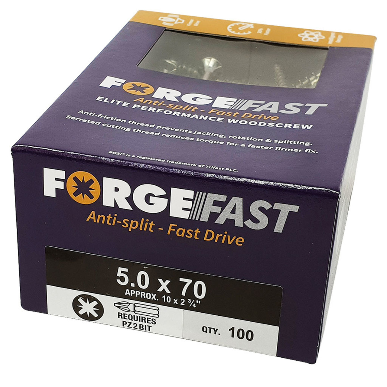 ForgeFast 5.0x60 Pozi Drive Elite Woodscrew Yellow Box 100