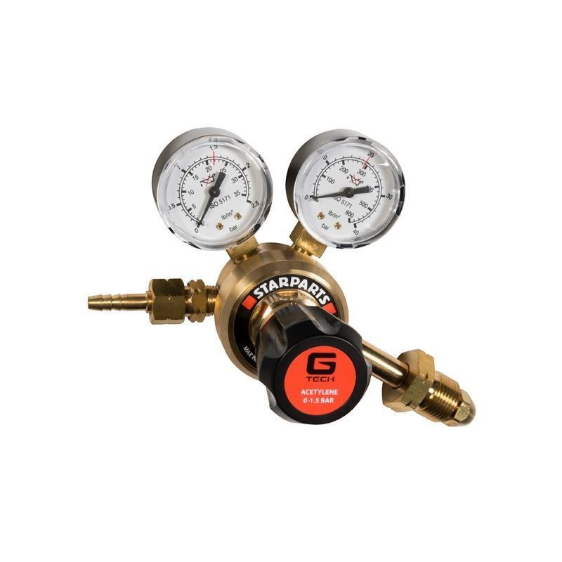 G-Tech acetylene regulator single stage 2 gauge 25 bar side entry for industrial welding gas cylinders