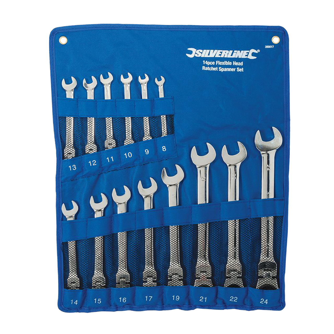 Silverline Flexible Head Ratchet Spanner Set 14pce - 8 - 24mm from Oneweld Supplies.