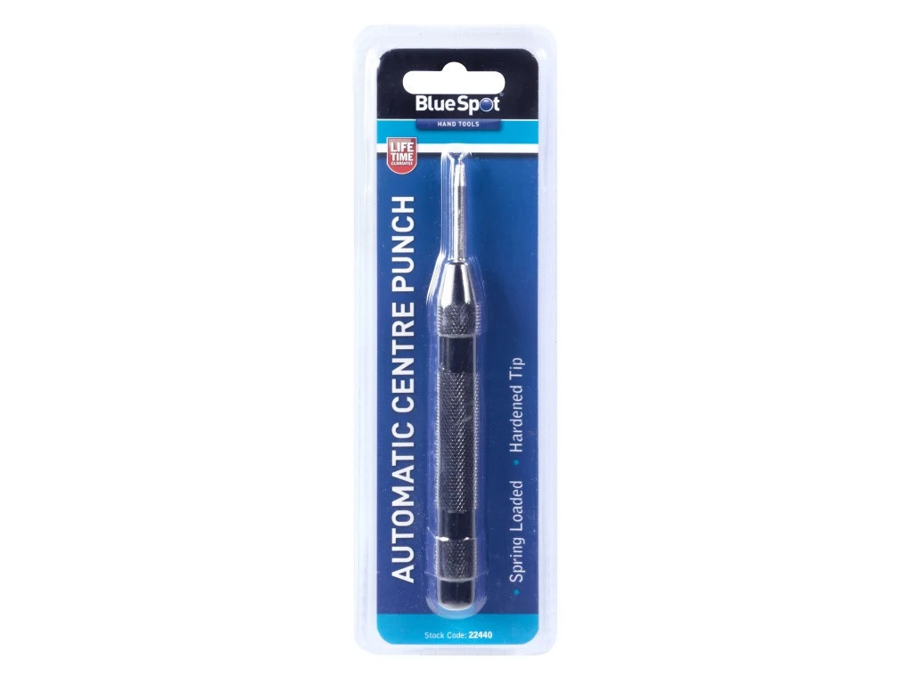 BlueSpot Tools automatic centre punch displayed in retail packaging
