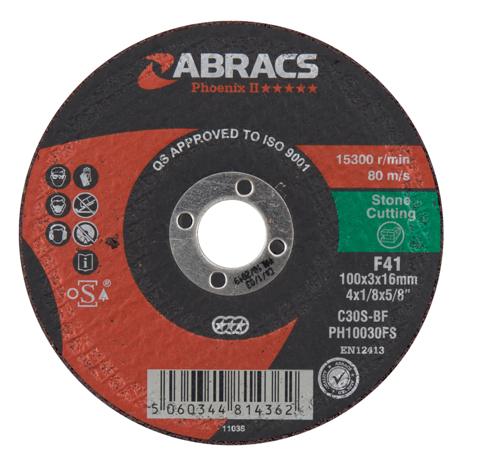 Abracs PHOENIX II 100mm x 3mm x 16mm FLAT STONE Abracs abrasive disc for professional cutting and grinding applications in fabrication and engineering