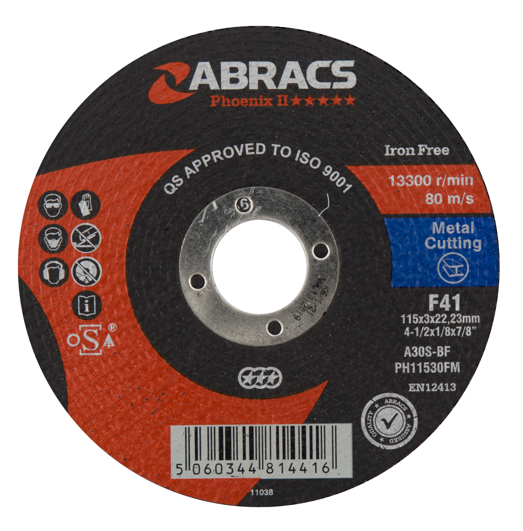 Abracs PHOENIX II 115mm x 3mm x 22mm FLAT METAL Abracs abrasive disc for professional cutting and grinding applications in fabrication and engineering