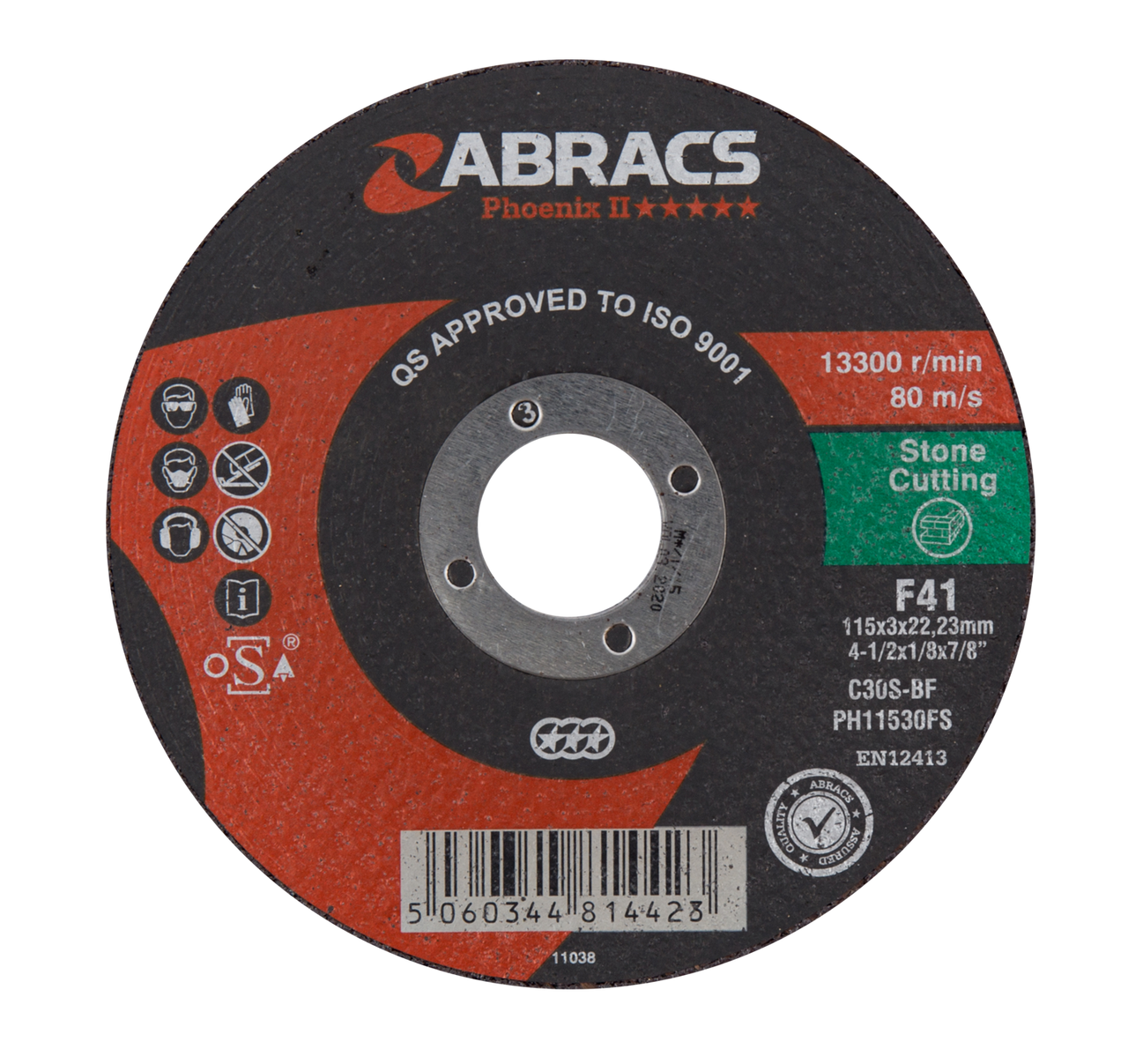Abracs PHOENIX II 115mm x 3mm x 22mm FLAT STONE Abracs abrasive disc for professional cutting and grinding applications in fabrication and engineering
