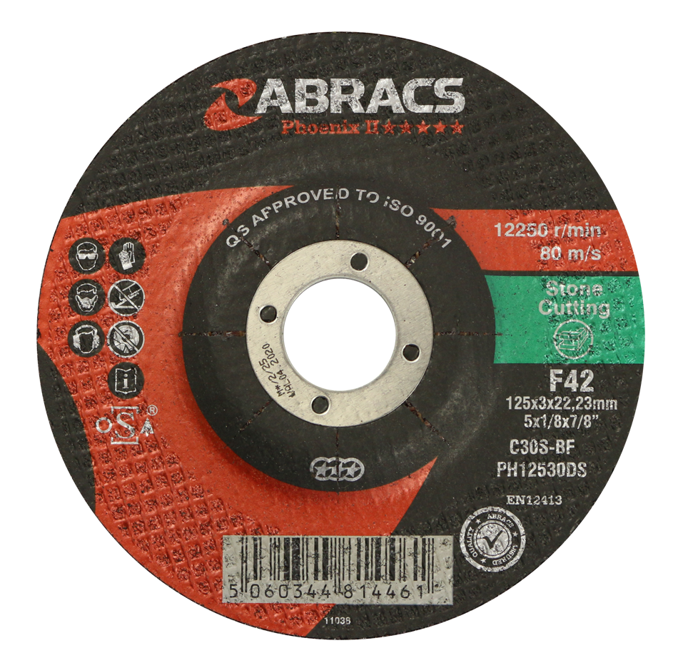 Abracs PHOENIX II 125mm x 3mm x 22mm DPC STONE Abracs abrasive disc for professional cutting and grinding applications in fabrication and engineering