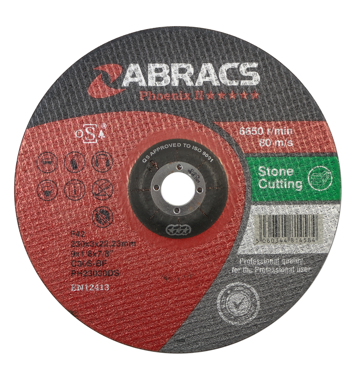 Abracs PHOENIX II 230mm x 3mm x 22mm DPC STONE Abracs abrasive disc for professional cutting and grinding applications in fabrication and engineering