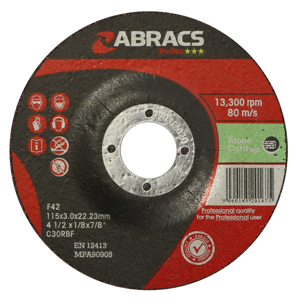 Abracs PROFLEX 115mm x 3mm x 22mm DPC STONE Abracs abrasive disc for professional cutting and grinding applications in fabrication and engineering