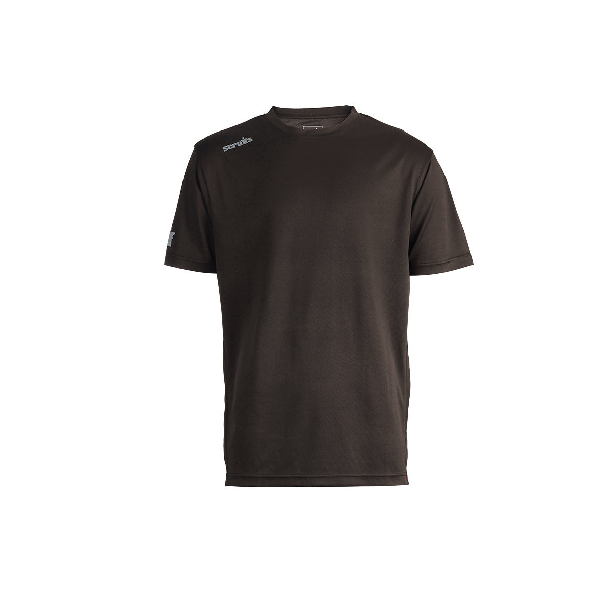 Scruffs Trade Tech Moisture Wicking T-Shirt Black front view showing crew neck and shoulder logo