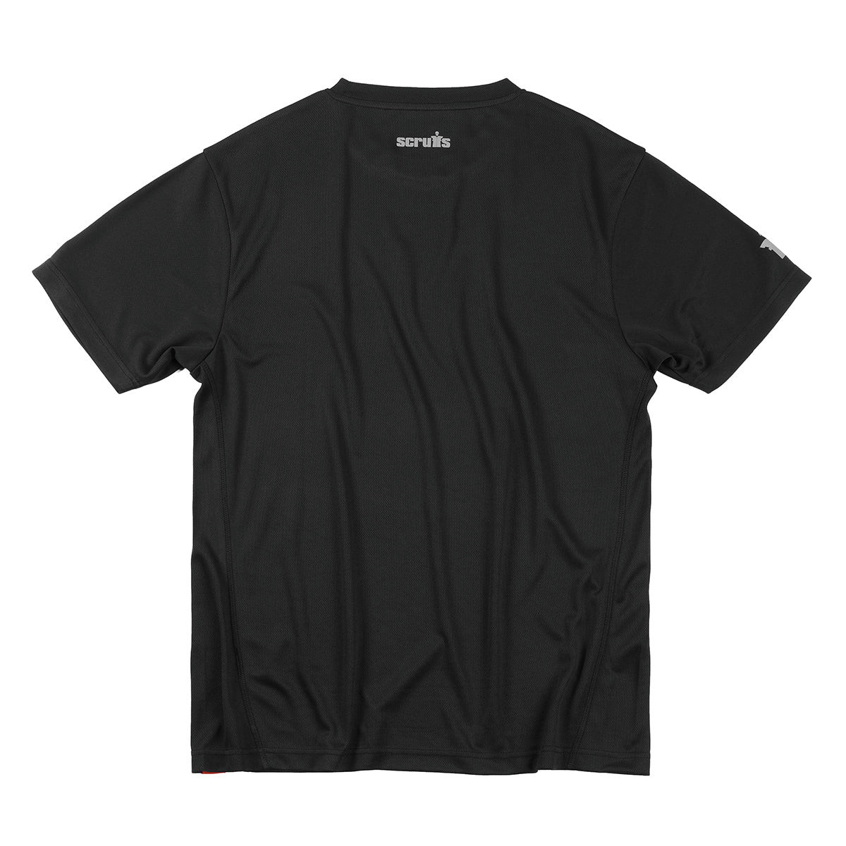 Scruffs Trade Tech Moisture Wicking T-Shirt Black back view showing high neck printed logo