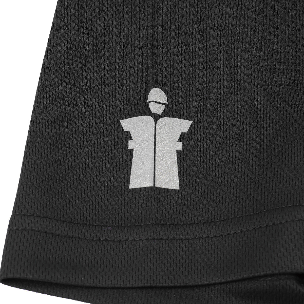 Close-up of reflective trade icon logo printed on sleeve of Black Scruffs Trade Active T-Shirt