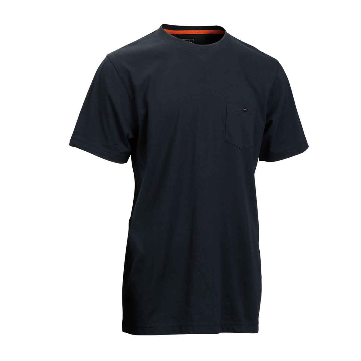 Scruffs Worker Pocket T-Shirt Navy angled 3D view showcasing chest pocket detail and fit