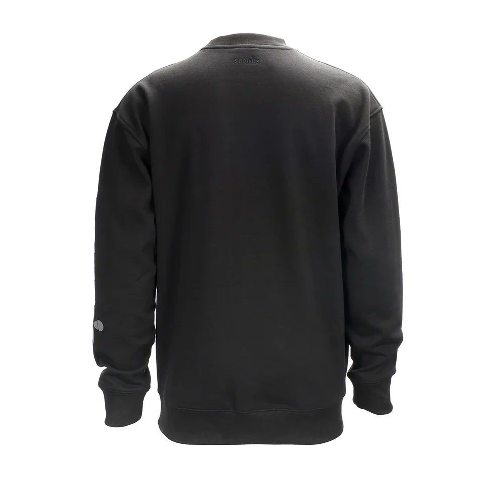 Back view on mannequin of black Scruffs Fintry work sweatshirt featuring subtle neck branding