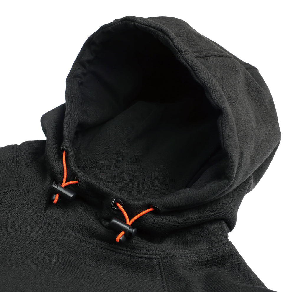Scruffs Women's Tamworth Logo Hoodie close-up showing adjustable hood with orange drawcord detail