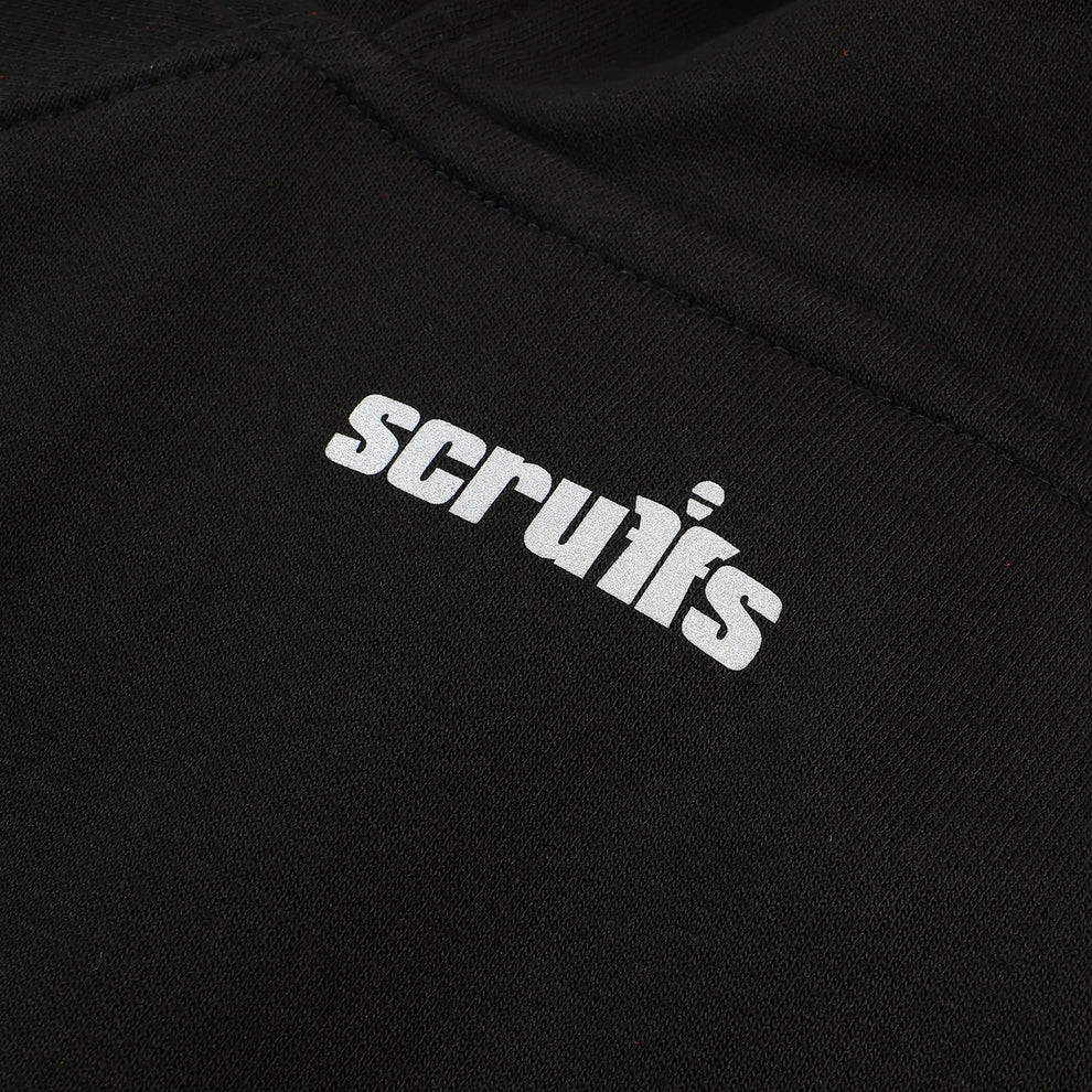 Scruffs Women's Tamworth Logo Hoodie close-up showing reflective Scruffs branding