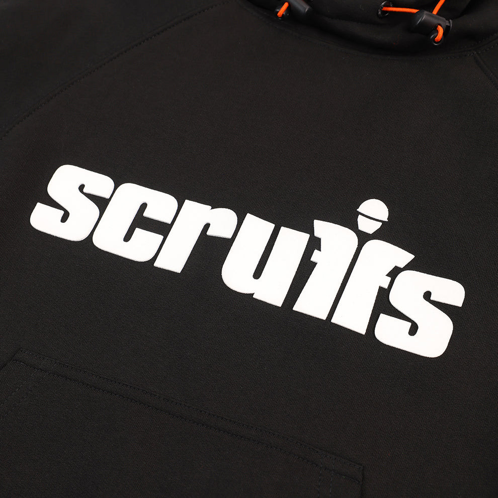 Scruffs Women's Tamworth Logo Hoodie close-up showing large white Scruffs chest logo