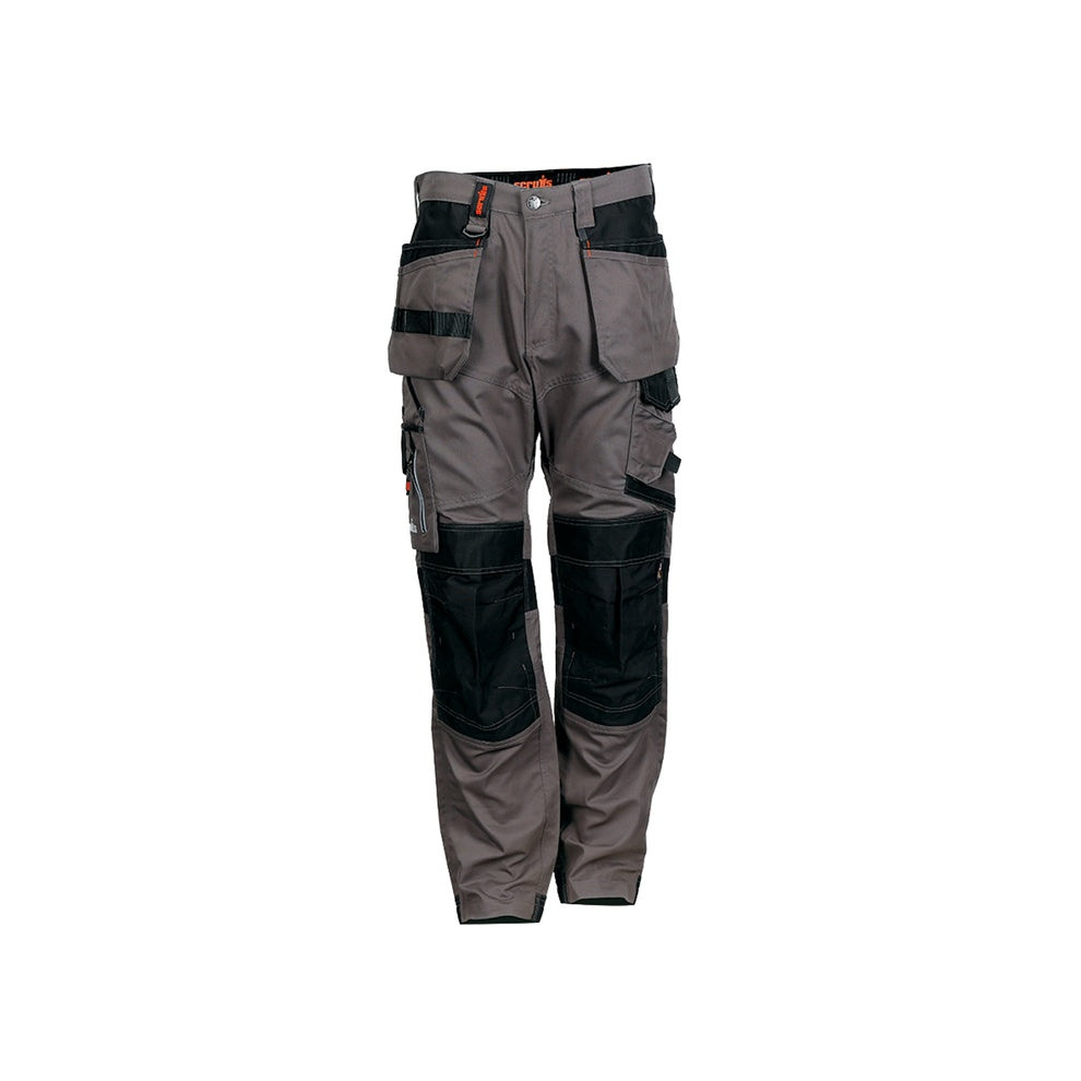 Scruffs Trade Holster Trousers grey front view with black reinforced knee panels